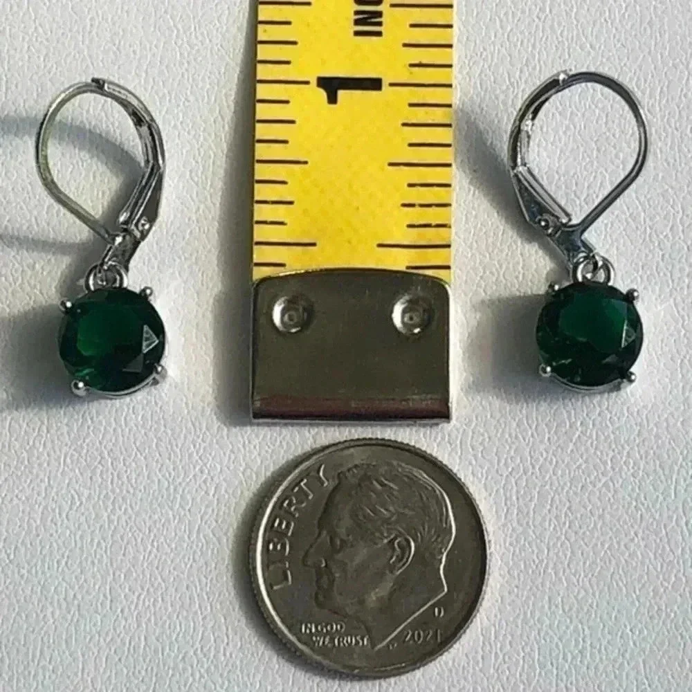Emerald Green Cubic Zirconia 8mm Lever Back Birthstone Earrings NWT